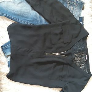 Womens Small Vneck Black Blouse